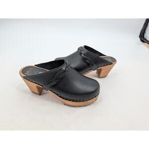 MIA Elsa Mule Leather Platform Slip On Swedish Clog Wooden Footbed Sz 37 (6.5 7)